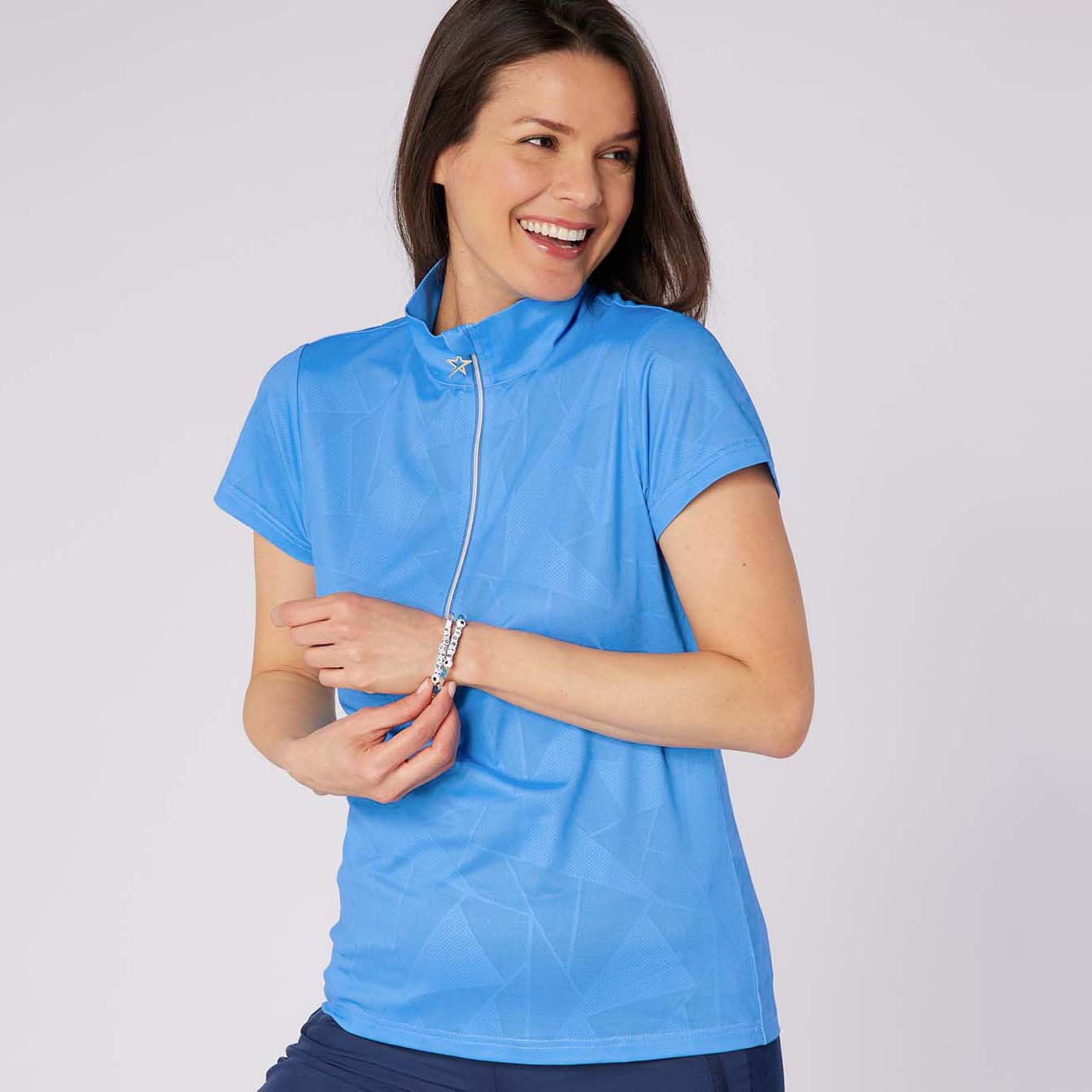 Swing Out Sister Ladies Mirage Cap Sleeve Polo in Ocean
