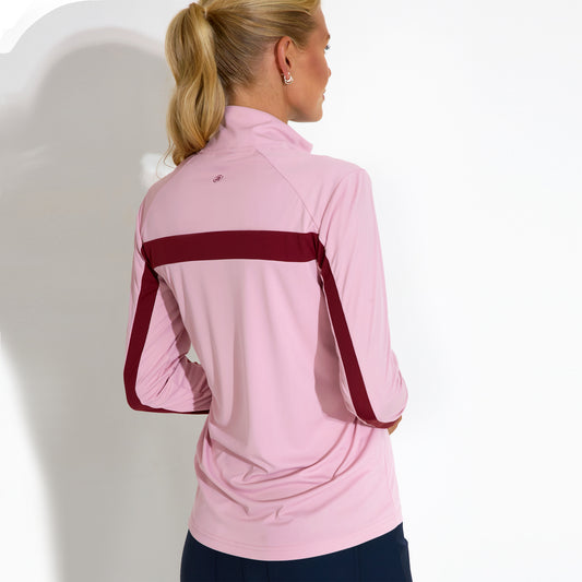 Abacus Ladies Zip-Neck Top with Colour Block Detailing