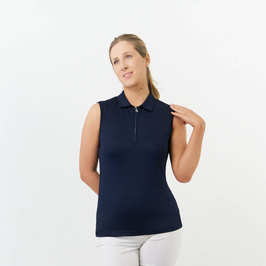 Pure Golf Ladies Silky Soft Sleeveless Polo in Navy