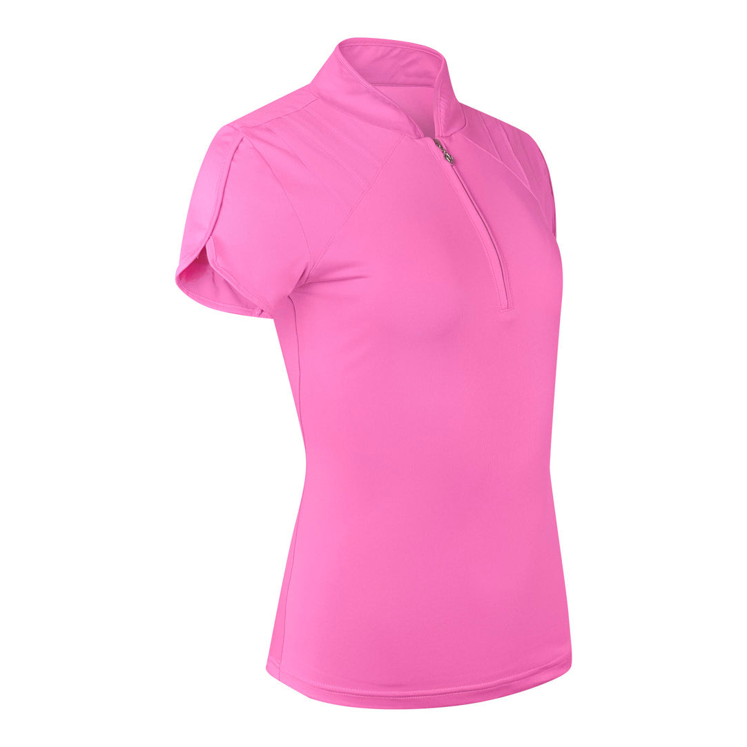 Pure Ladies Cap Sleeve Polo Shirt With Shoulder Vent Detail in Azalea Pink