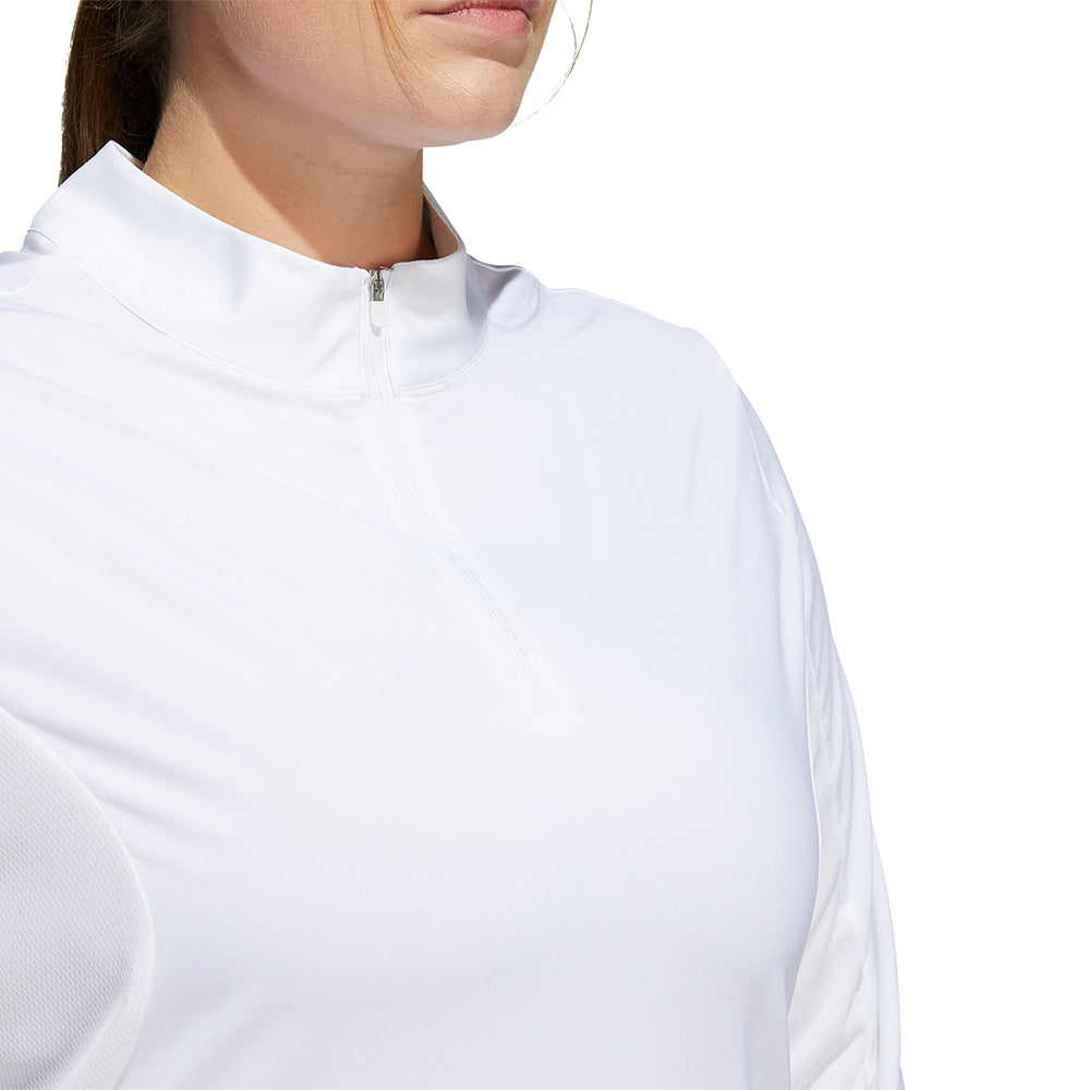 adidas Ladies Plus Size Long Sleeve Golf Polo with Mesh Panels in White