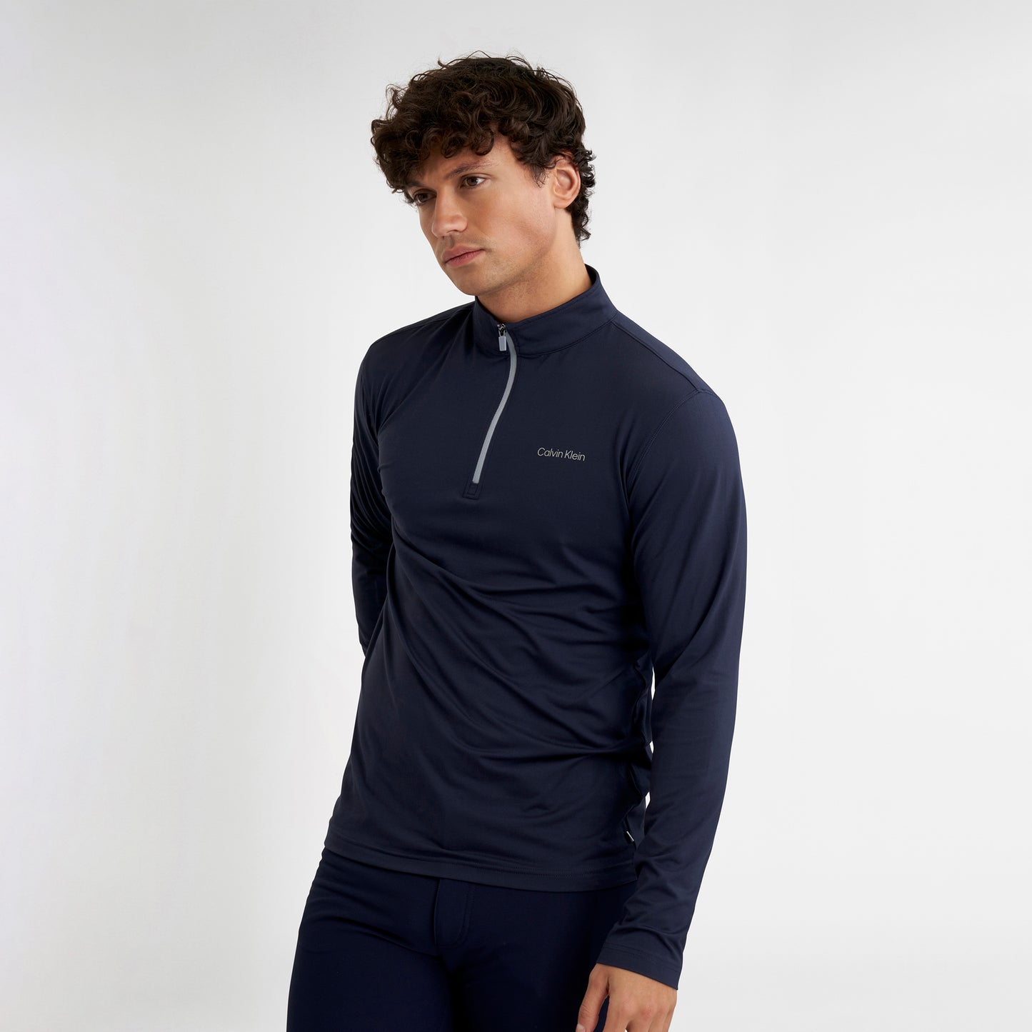 Calvin Klein Technical Zip-Neck Top in Navy