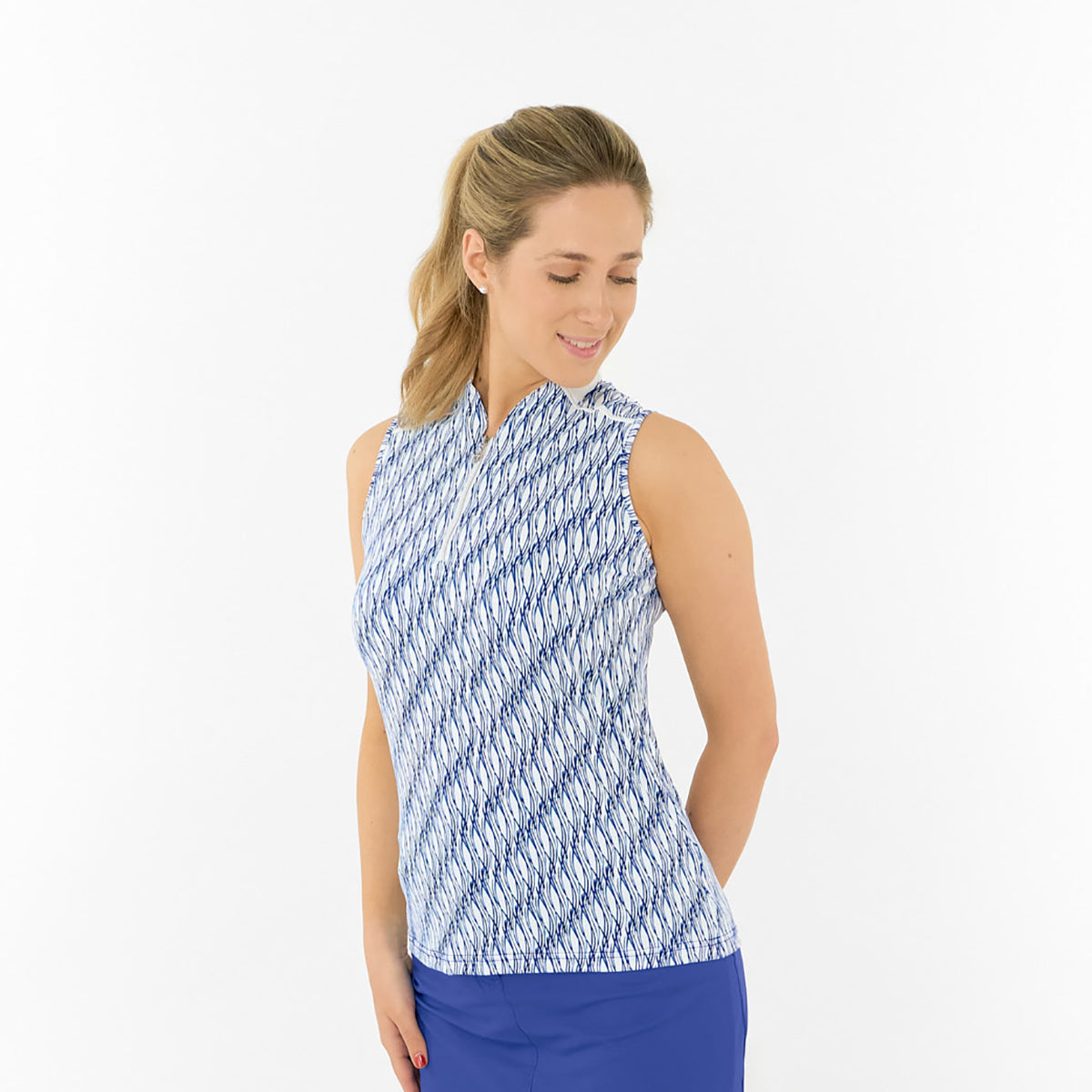  Pure Golf Ladies Sleeveless Polo with Abstract Wave Print