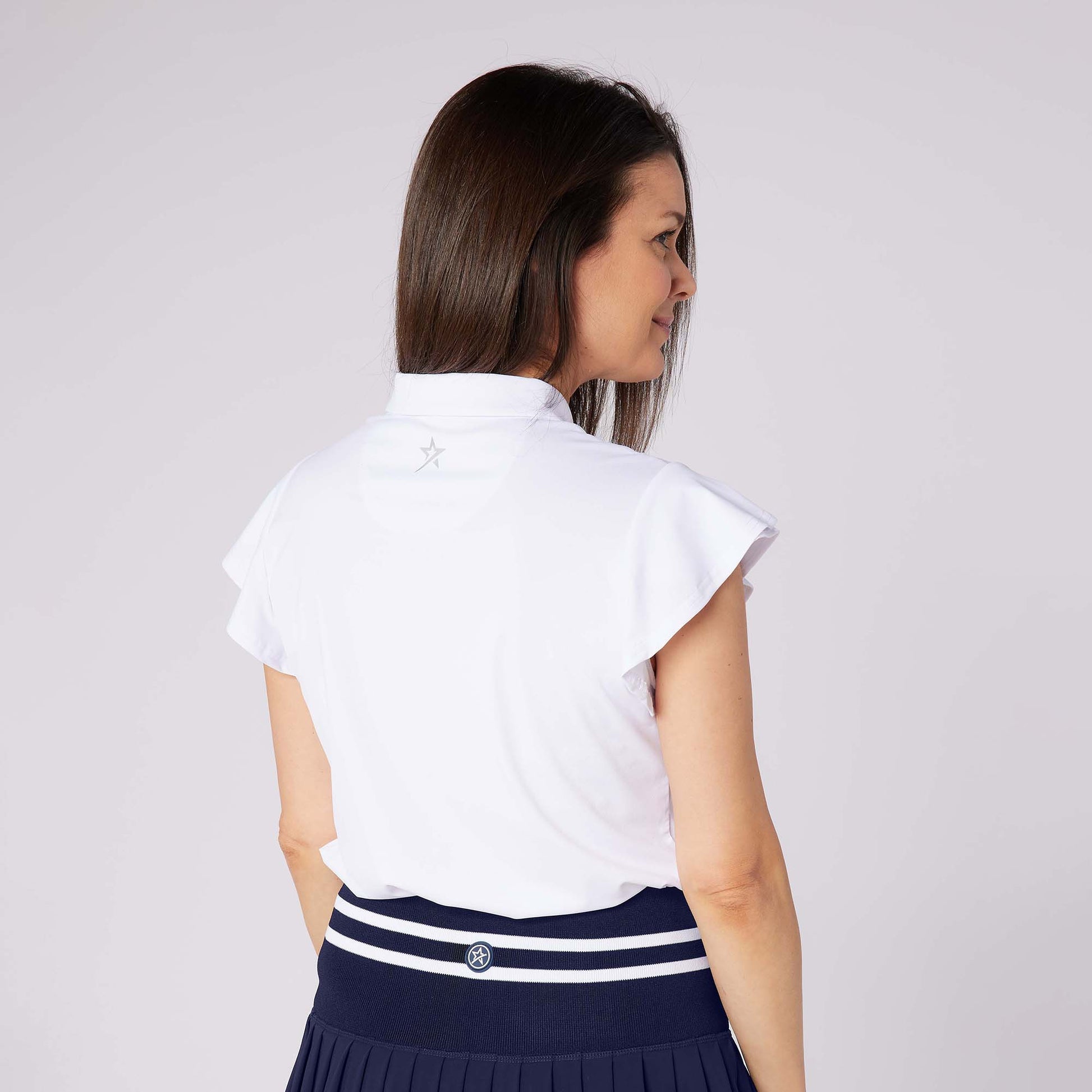 Swing Out Sister Ladies Fluted Sleeve Polo for Elegant Flair On & Off The Course