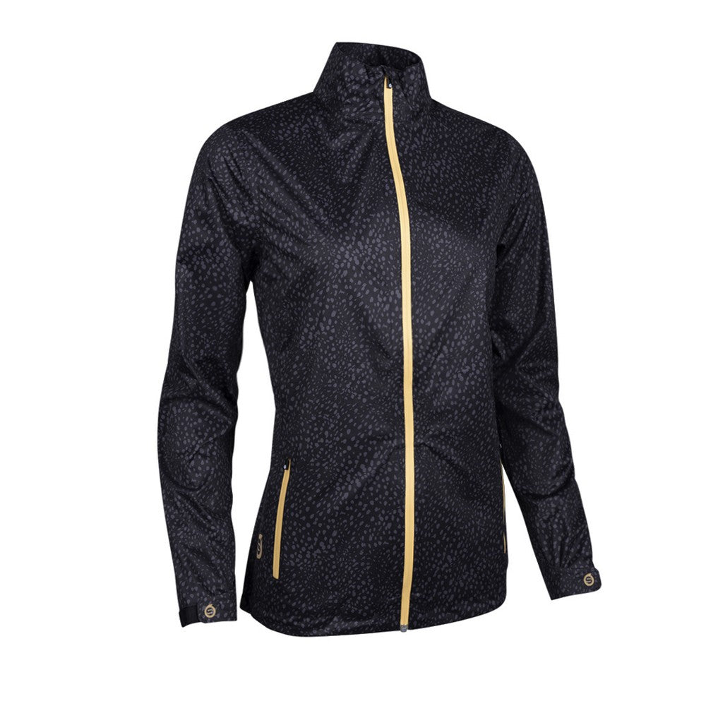 Sunderland Ladies WhisperDry Tech-Lite Waterproof Jacket in Black Cheetah/Gold