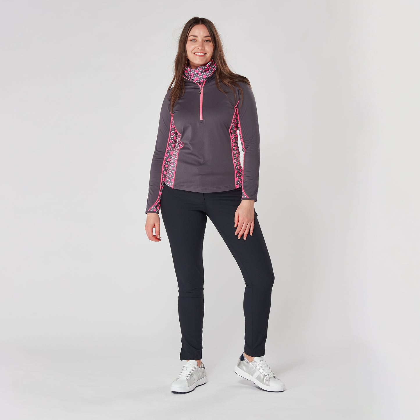 Swing Out Sister Womens 1/4 Zip Top with Print Contour Panels