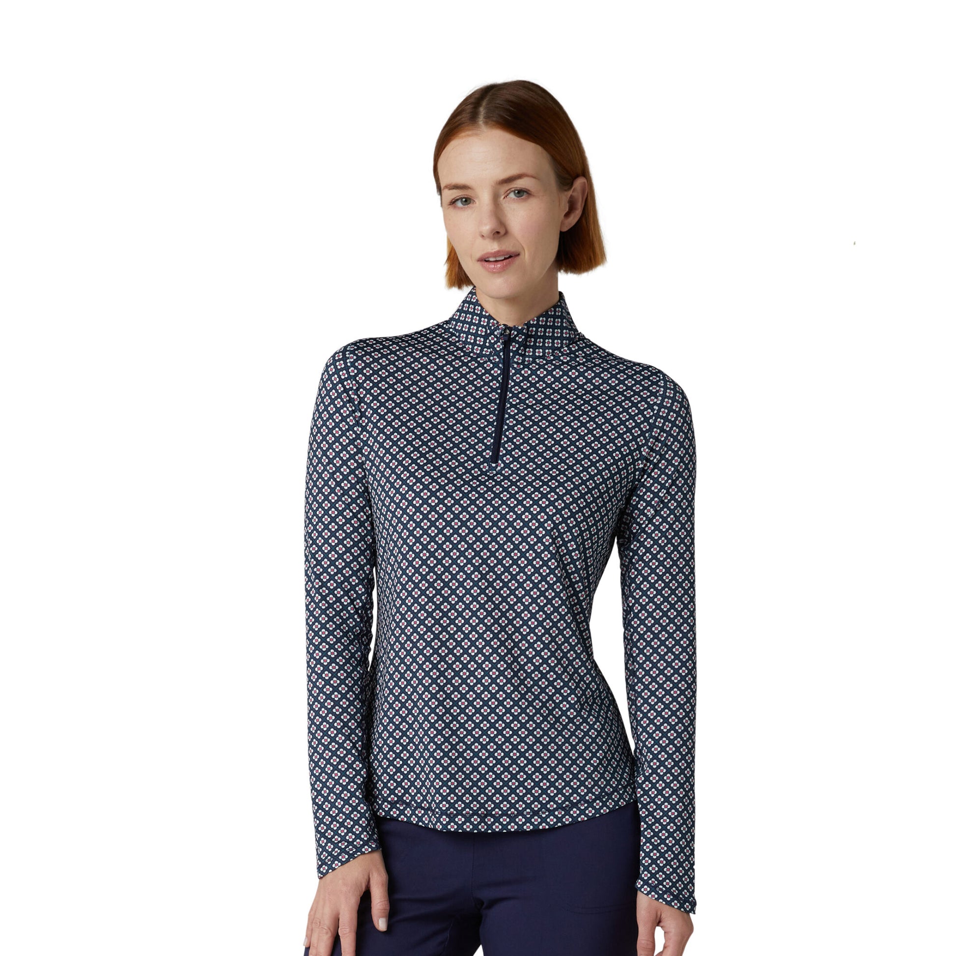Callaway Ladies Mini Floral Print Golf Top in Navy