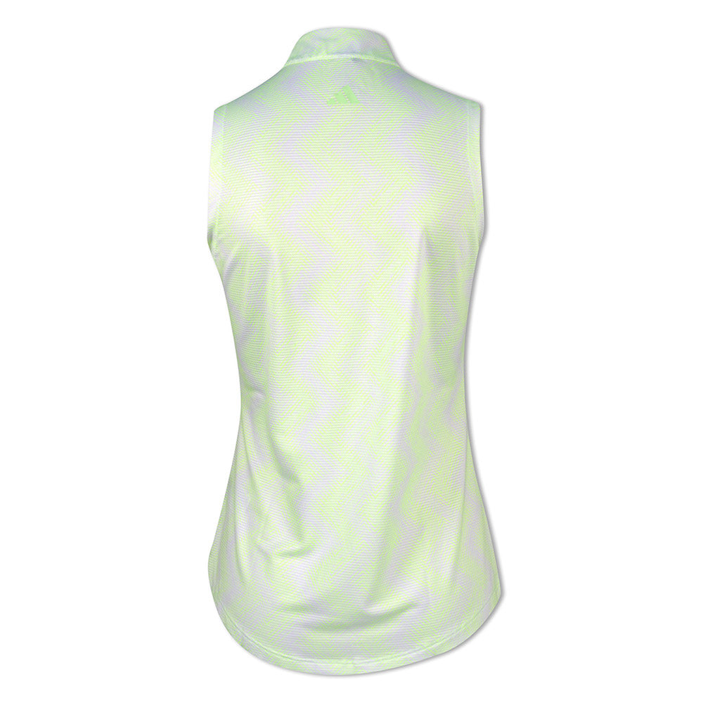 adidas Ladies Sleeveless Golf Polo with Abstract Zig-Zag Print in White