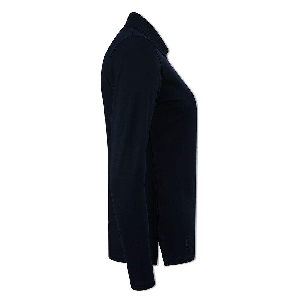 Glenmuir Ladies Long Sleeve Pique Knit Navy Polo for Breathable Comfort with Timeless Appeal