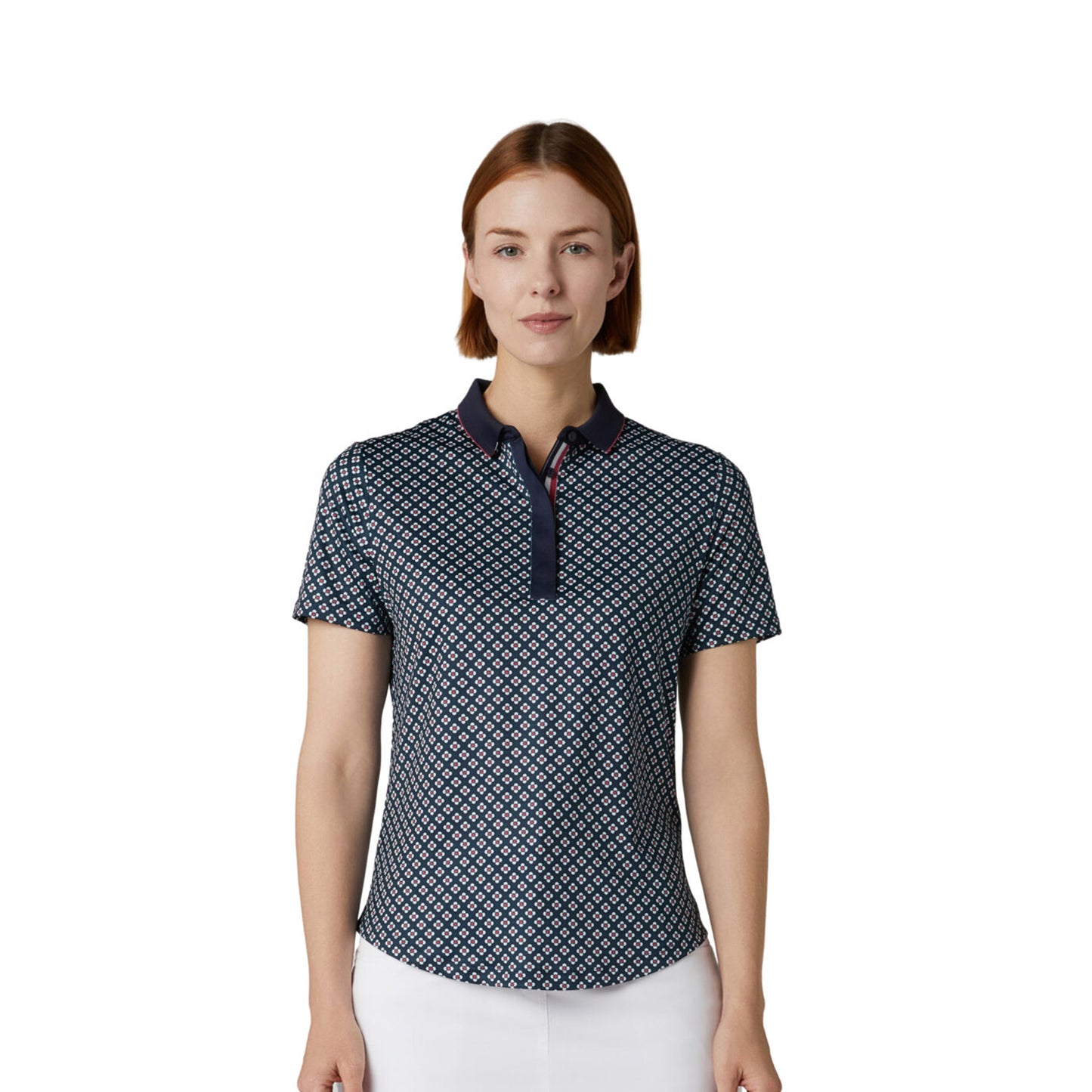 Callaway Ladies Golf Mini Floral Print Short Sleeve Polo in Navy