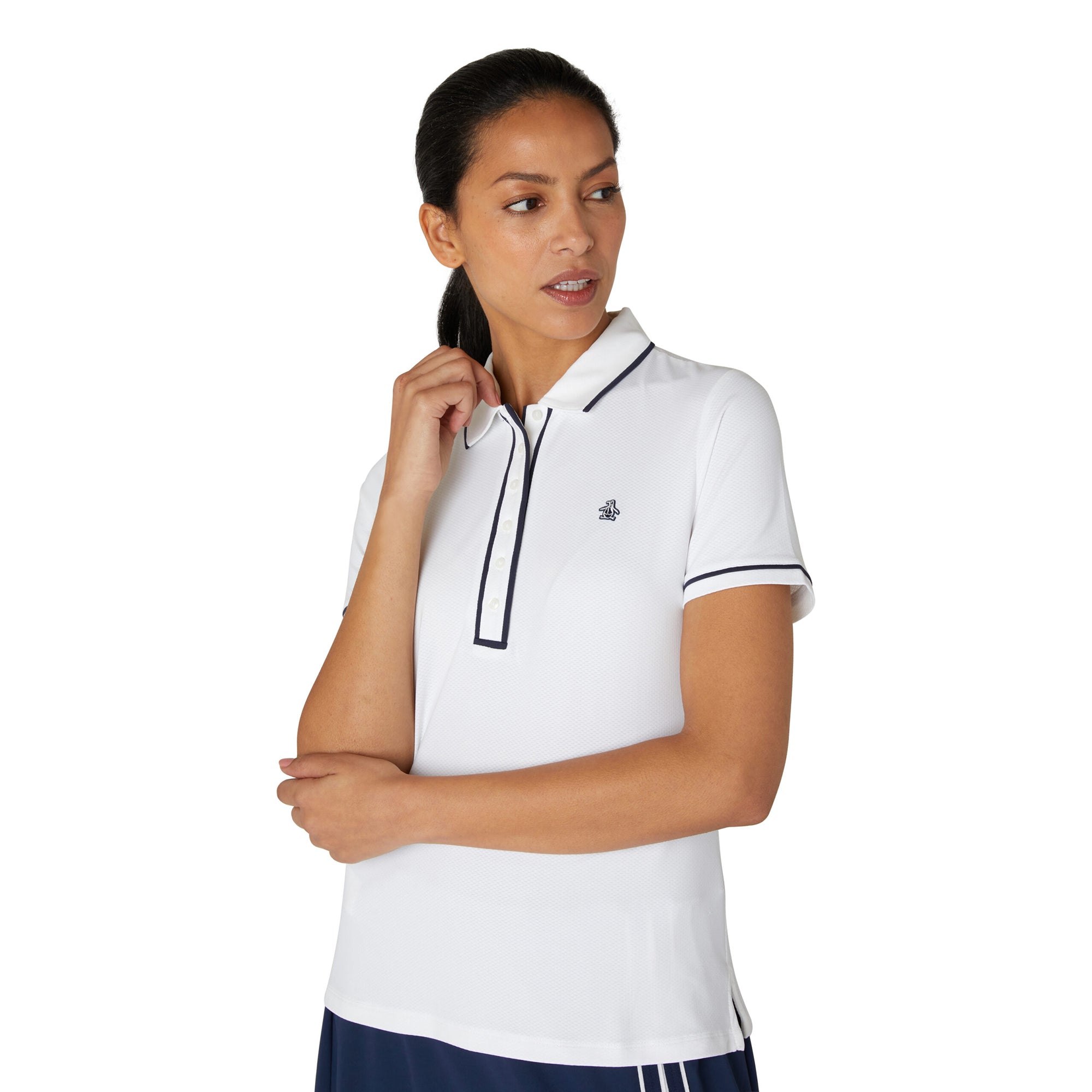 Original Penguin Ladies Bright White Short Sleeve Polo with Contrast Piping