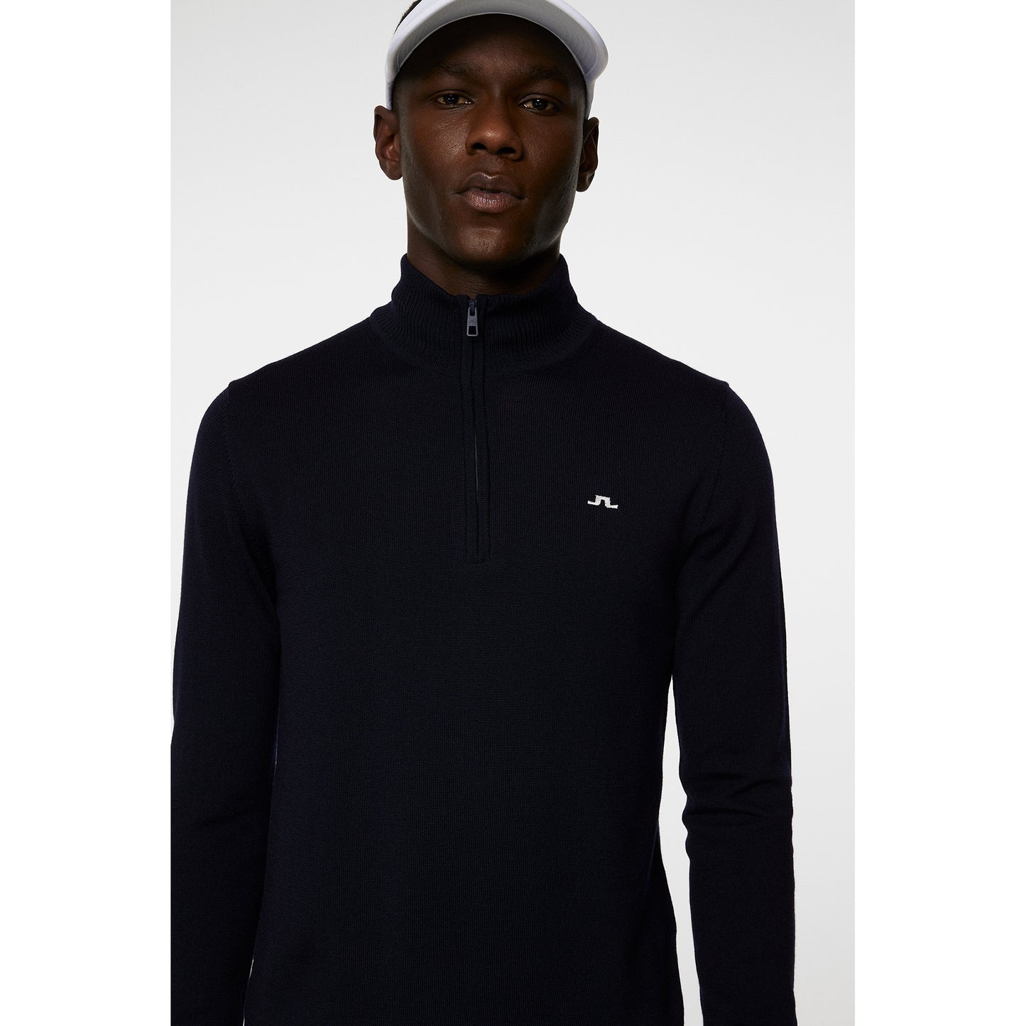 J.Lindeberg Mens Merino Zip-Neck Sweater in Navy