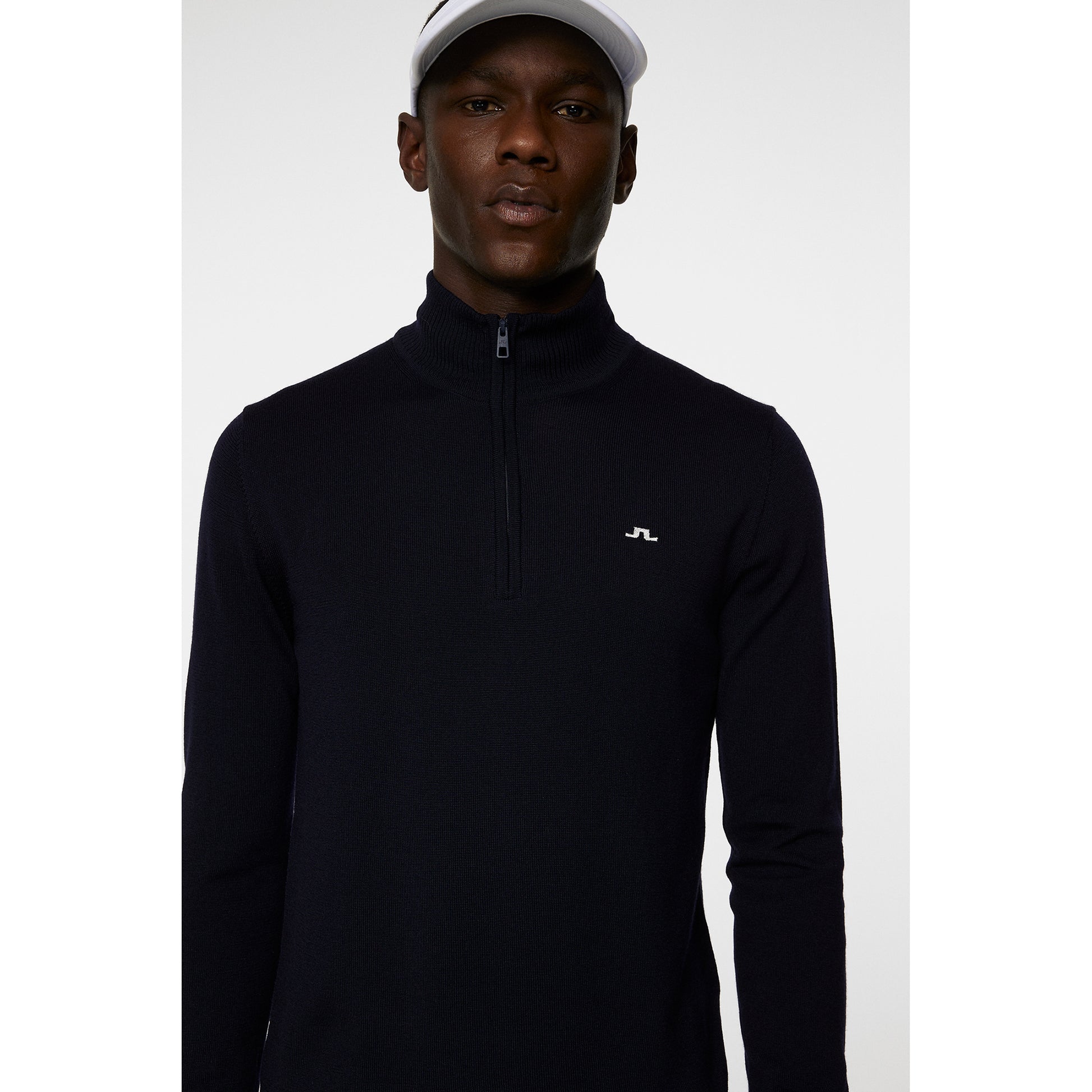 J.Lindeberg Mens Merino Zip-Neck Sweater in Navy