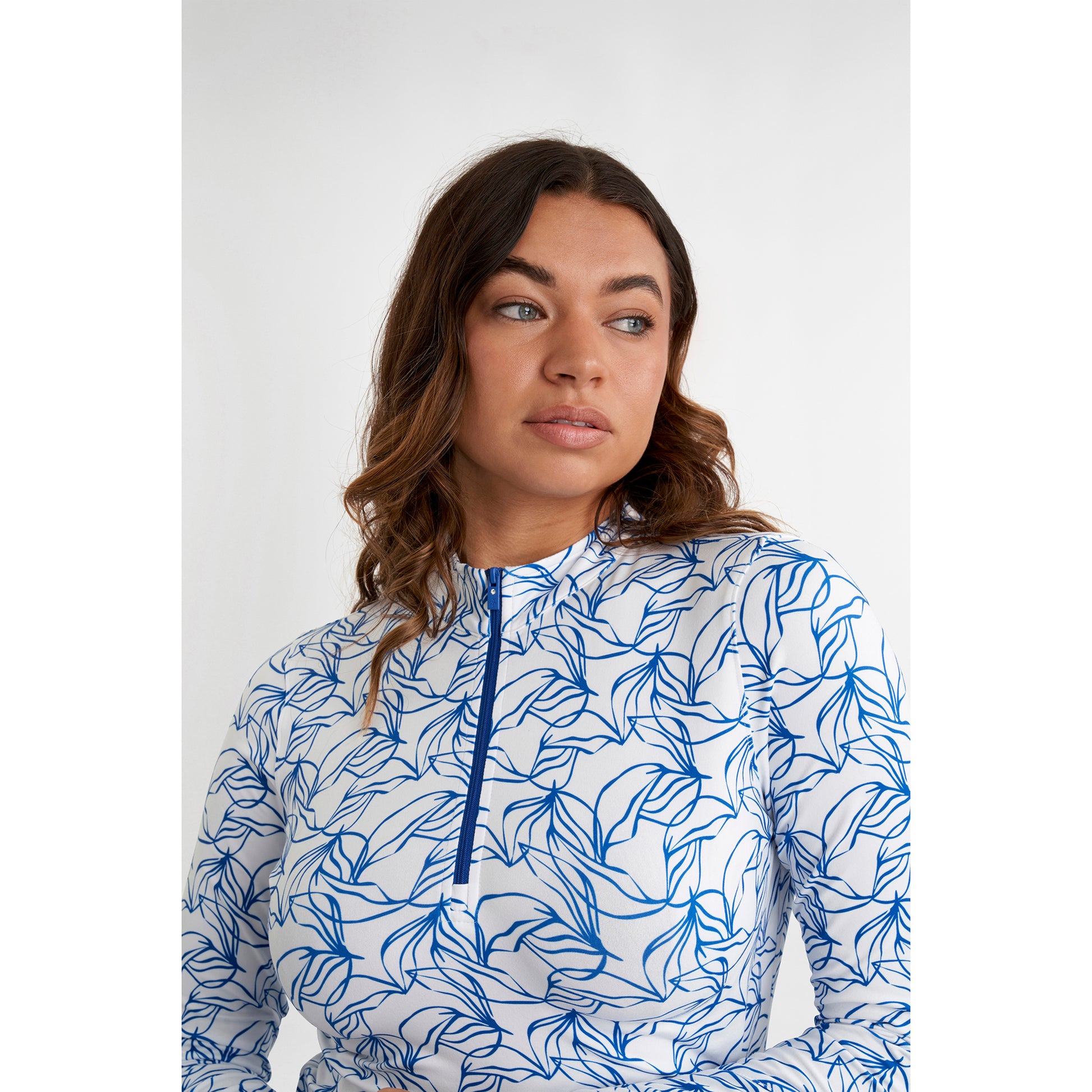 Green Lamb Ladies Soft-Stretch Floral Print 1/4 Zip Top
