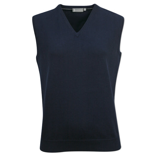 Glenmuir Ladies 100% Cotton Sleeveless V-Neck Sweater in Navy Blue