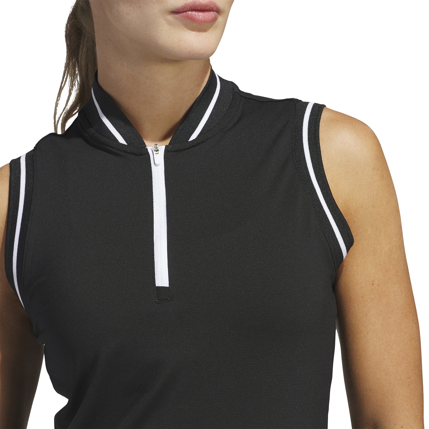 adidas Golf Ladies Black Zip-Neck Polo with Contrast Stripe Detailing