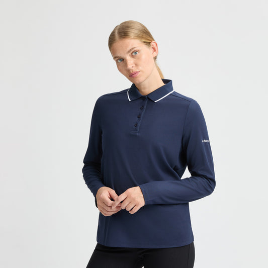Rohnisch Ladies Classic Long Sleeve Navy Polo Shirt with Contrast Trim