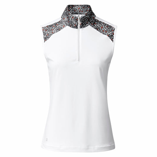 Daily Sports Ladies Sleeveless Zip-Neck Polo Shirt in White