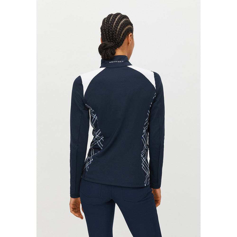 Rohnisch Ladies Thermal Long Sleeve Top with Contrast Panels in Check Navy