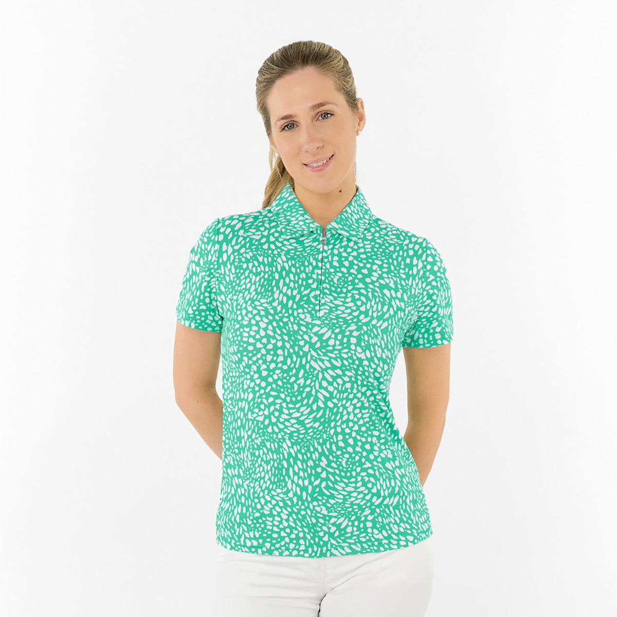 Pure Golf Ladies Short Sleeve Polo in Abstract Print