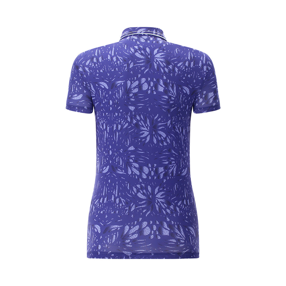 Chervo Ladies Short Sleeve Polo in Navy & Ink Blue Print - Size 8 Only Left