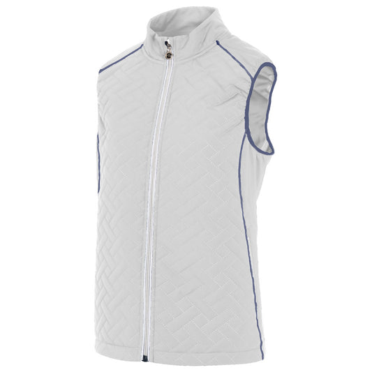 Island Green Ladies Padded Gilet in White with Navy Piping