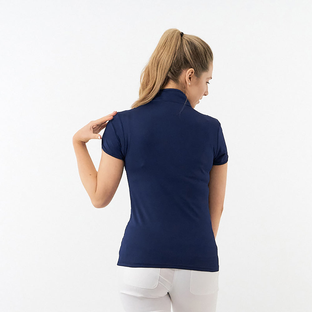Pure Ladies Textured Wave Print Cap Polo Shirt in Navy