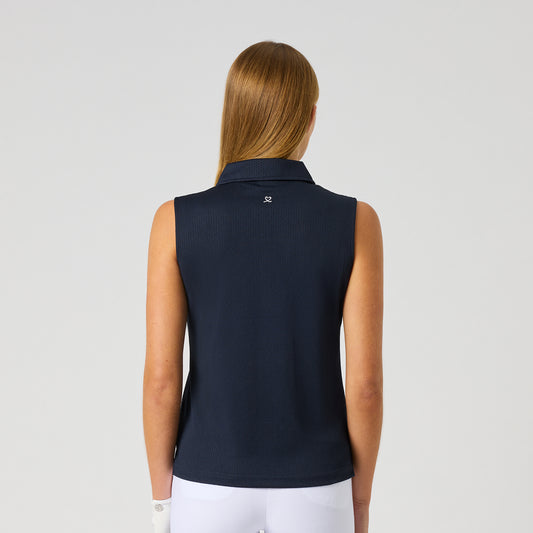Daily Sports Honeycomb Structured Sleeveless Polo Shirt in Navy