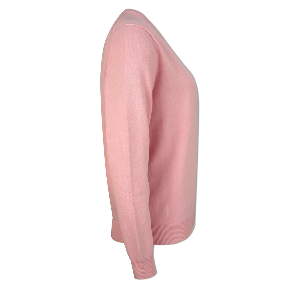 Glenmuir Ladies 100% Cotton V-Neck Sweater in Candy Pink