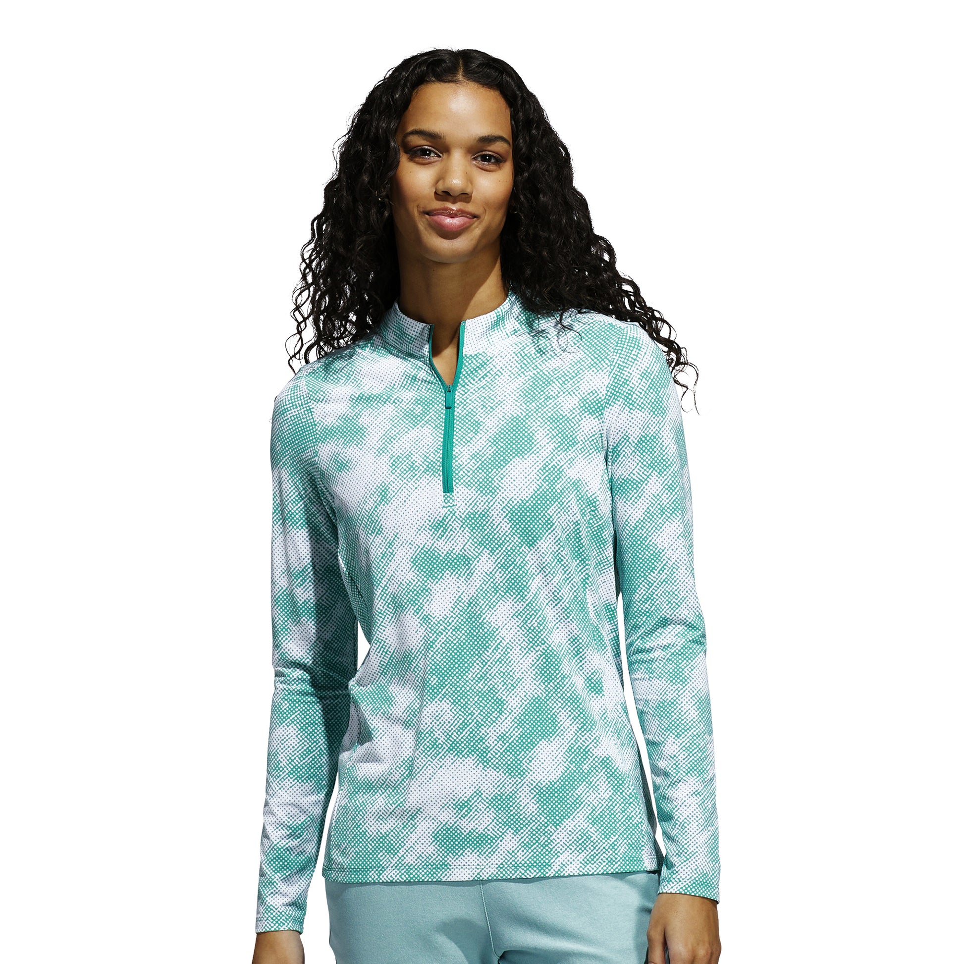 adidas Golf Ladies Zip-Neck Top with Abstract Dot Print