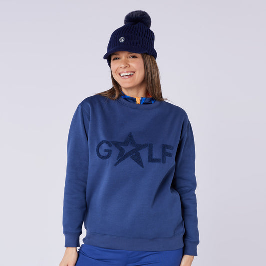 Swing Out Sister Ladies Brushed-Backed Embossed Golf Sweatshirt in Navy