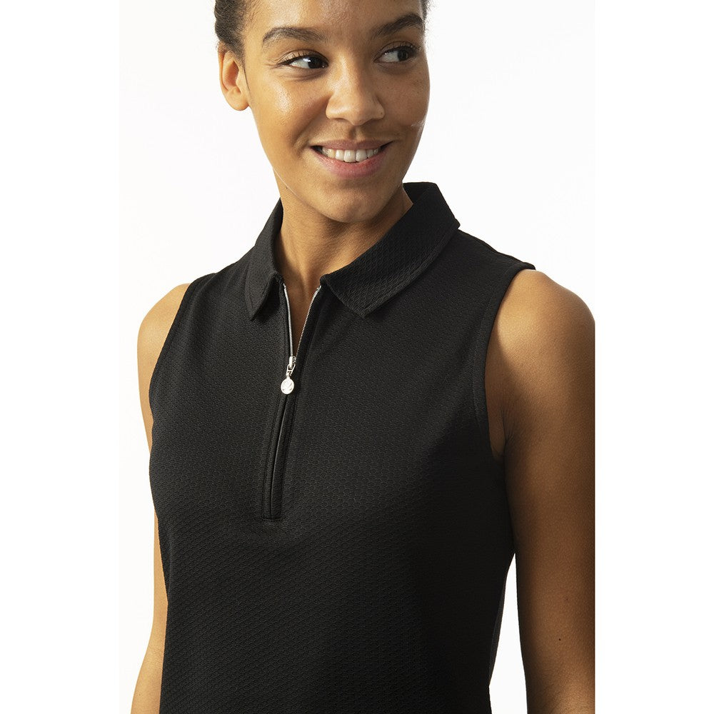Daily Sports Honeycomb Structured Sleeveless Polo Shirt in Black