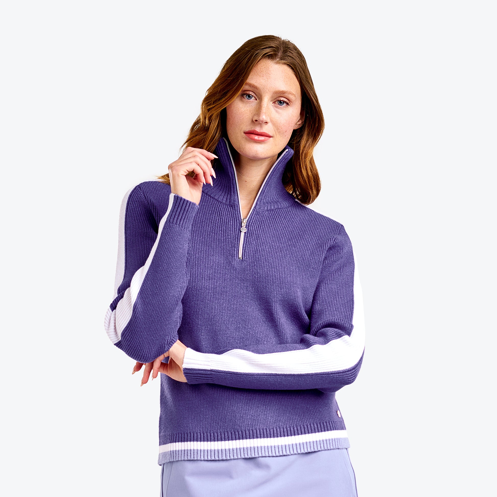 Nivo Ladies Deep Collar Sweater with Contrast Trim 