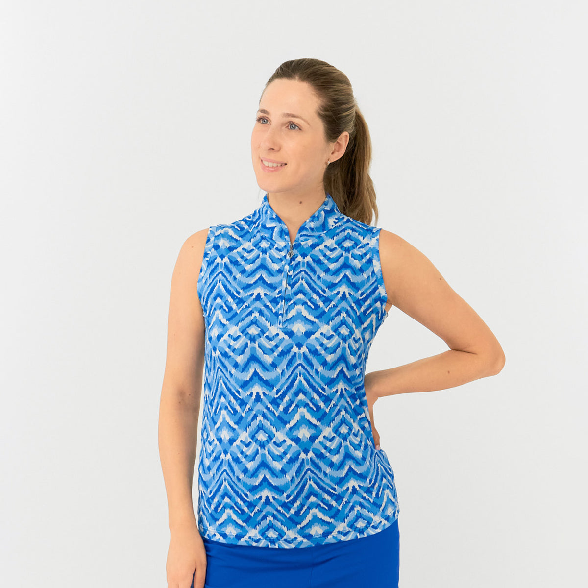 Pure Golf Ladies Sleeveless Polo in Aztec Style Print