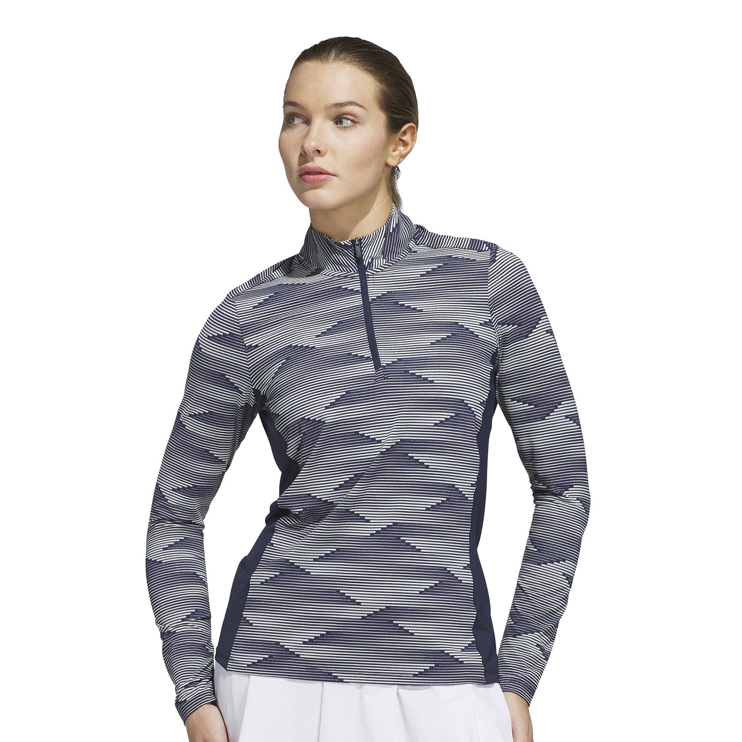 adidas Golf Women's Navy Zip-Neck Top with Abstract Linear Print