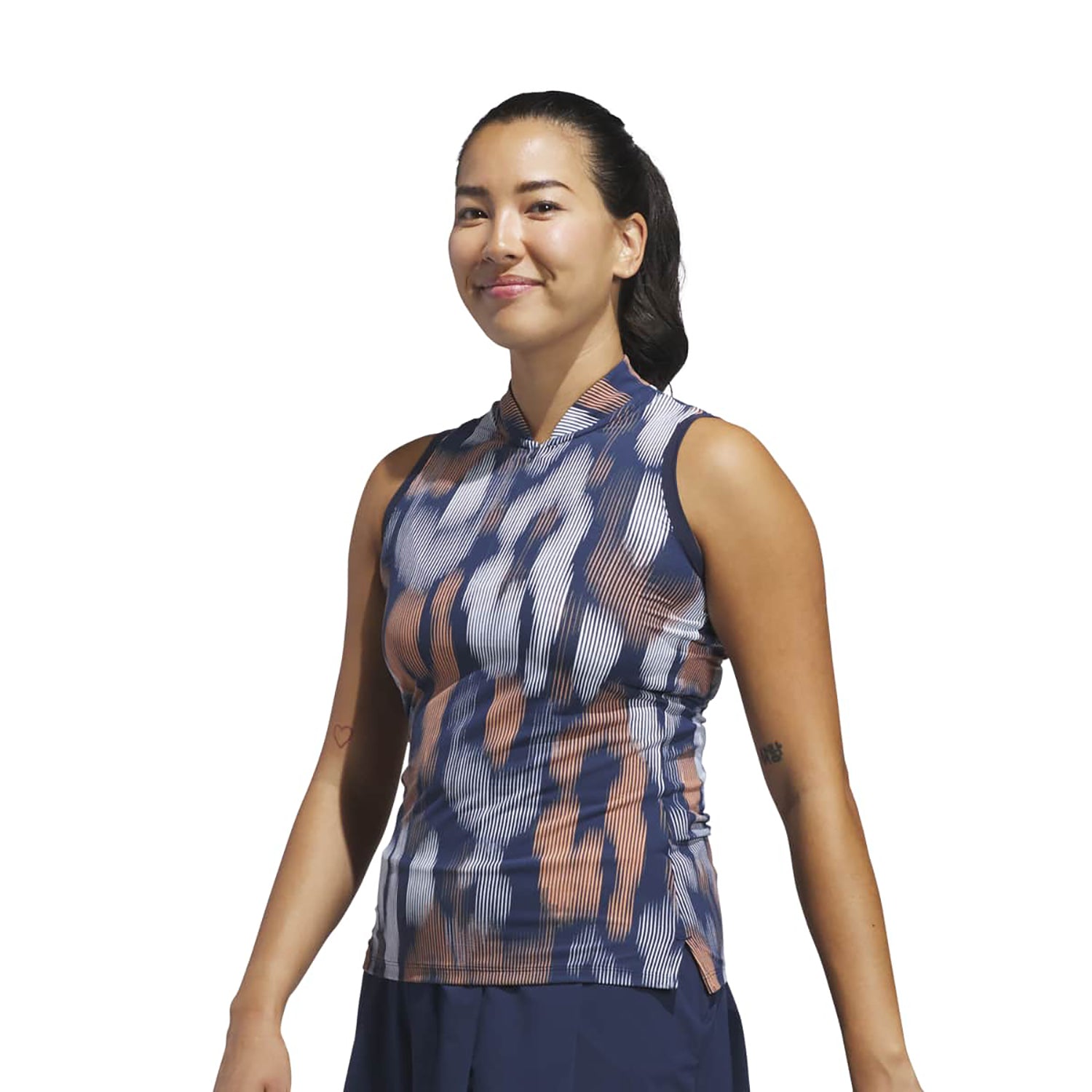 adidas Golf Ladies Linear Leopard Print Sleeveless Polo in Navy
