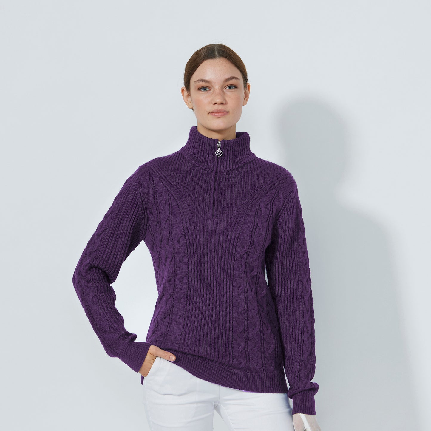 Daily Sports Ladies Half Zip Cable Knit Sweater 