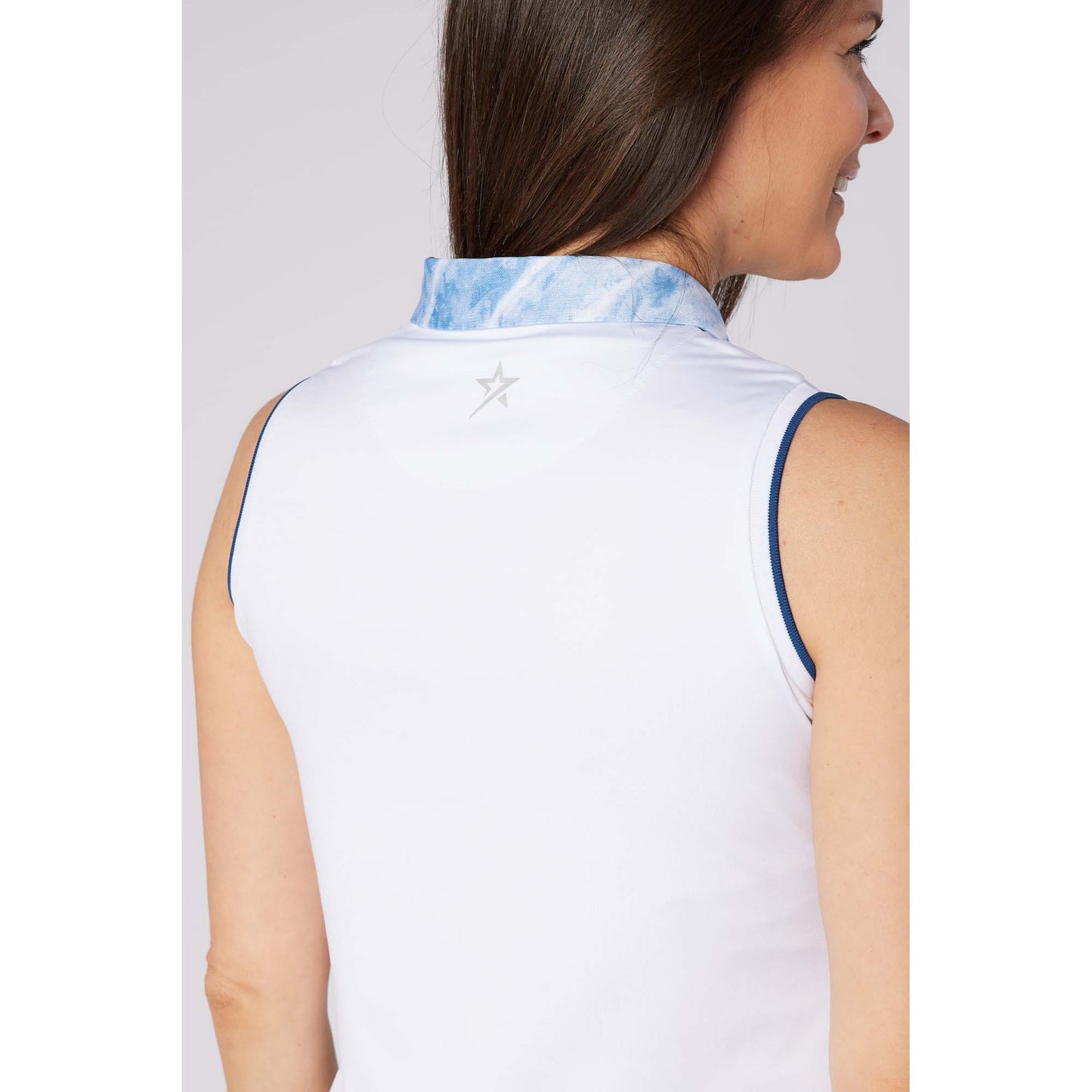Swing Out Sister Ladies Sleeveless Polo with Subtle Print Accents for Effortless Everyday Style