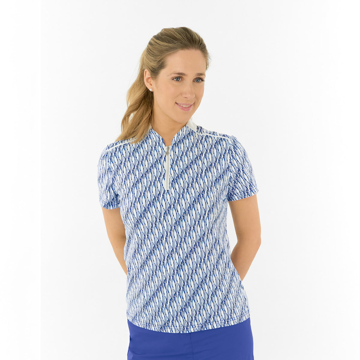 Pure Ladies Short Sleeve Polo in Abstract Wave Print