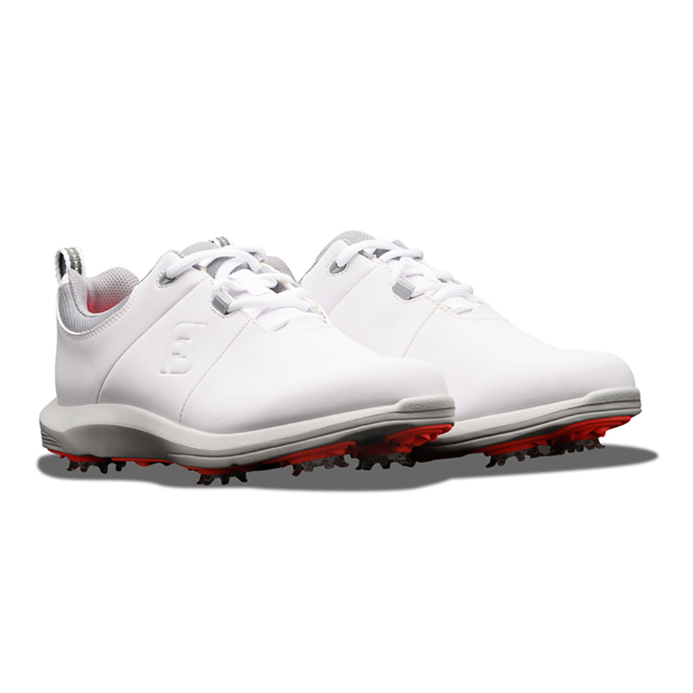 FootJoy Ladies eComfort Waterproof Golf Shoes in White & Grey with Softspikes