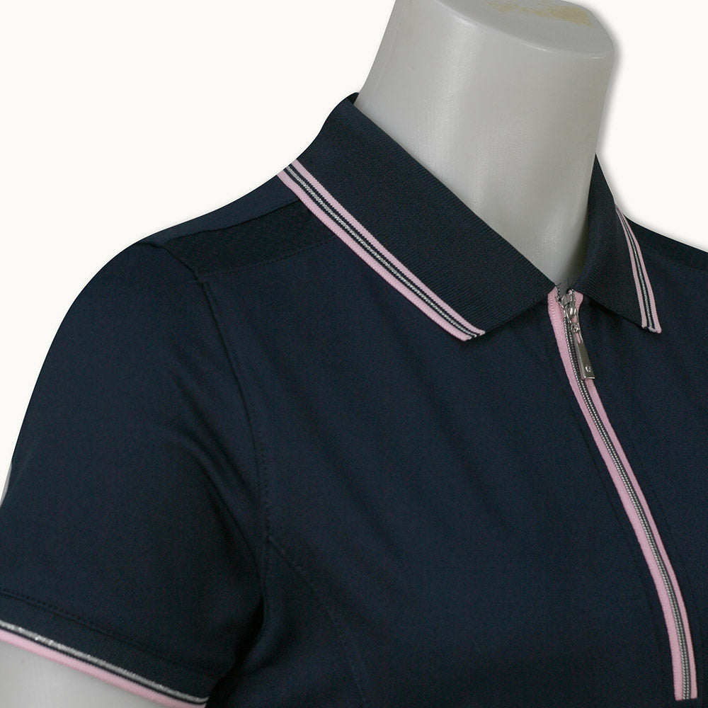 Glenmuir Ladies Short Sleeve Zip-Neck Polo in Navy/Candy
