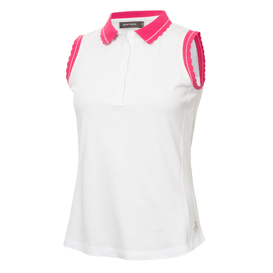 Green Lamb Ladies Sleeveless Polo with Contrast Scalloped Trim - Last One Size 12 Only Left