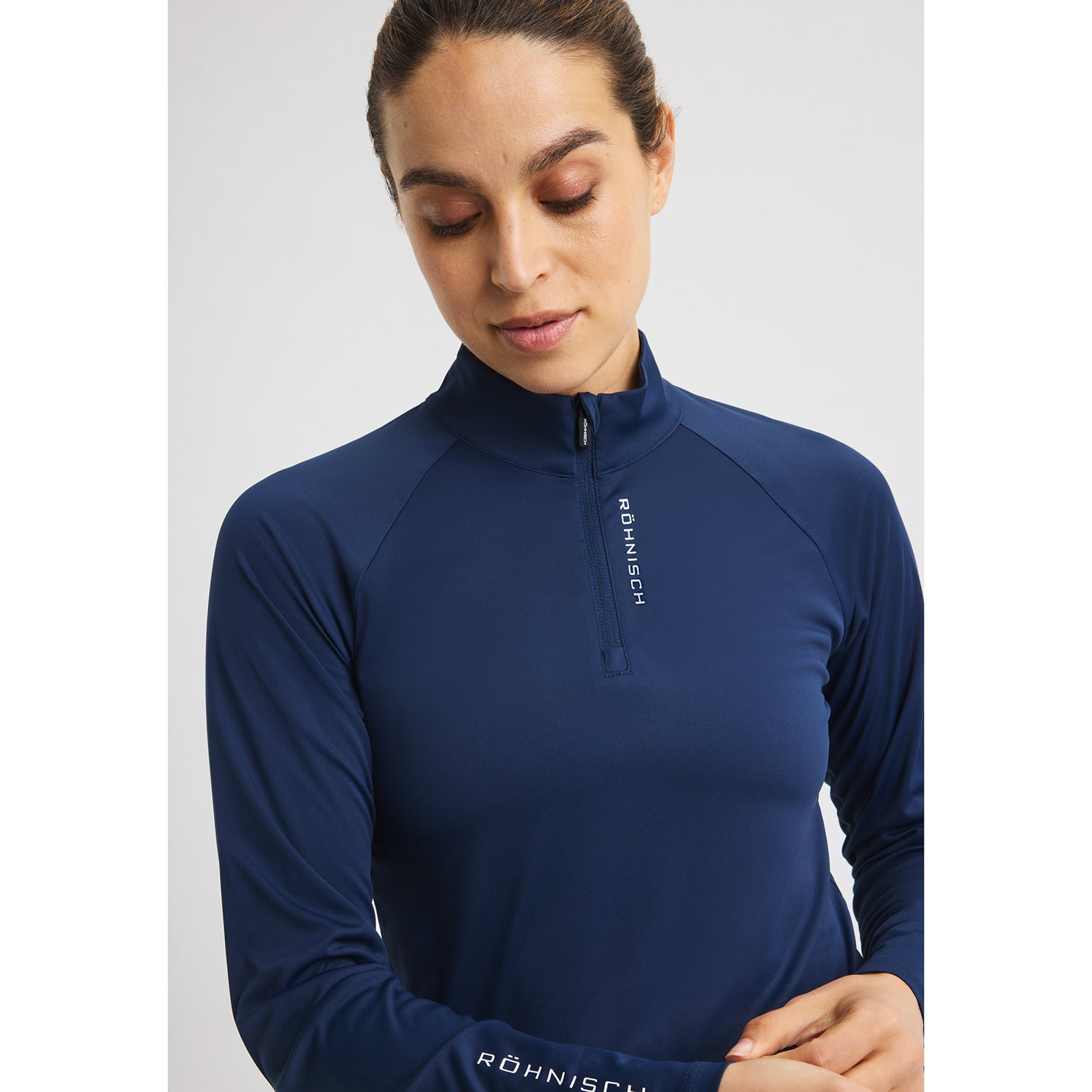 Rohnisch Ladies Lightweight Zip-Neck Top in Navy