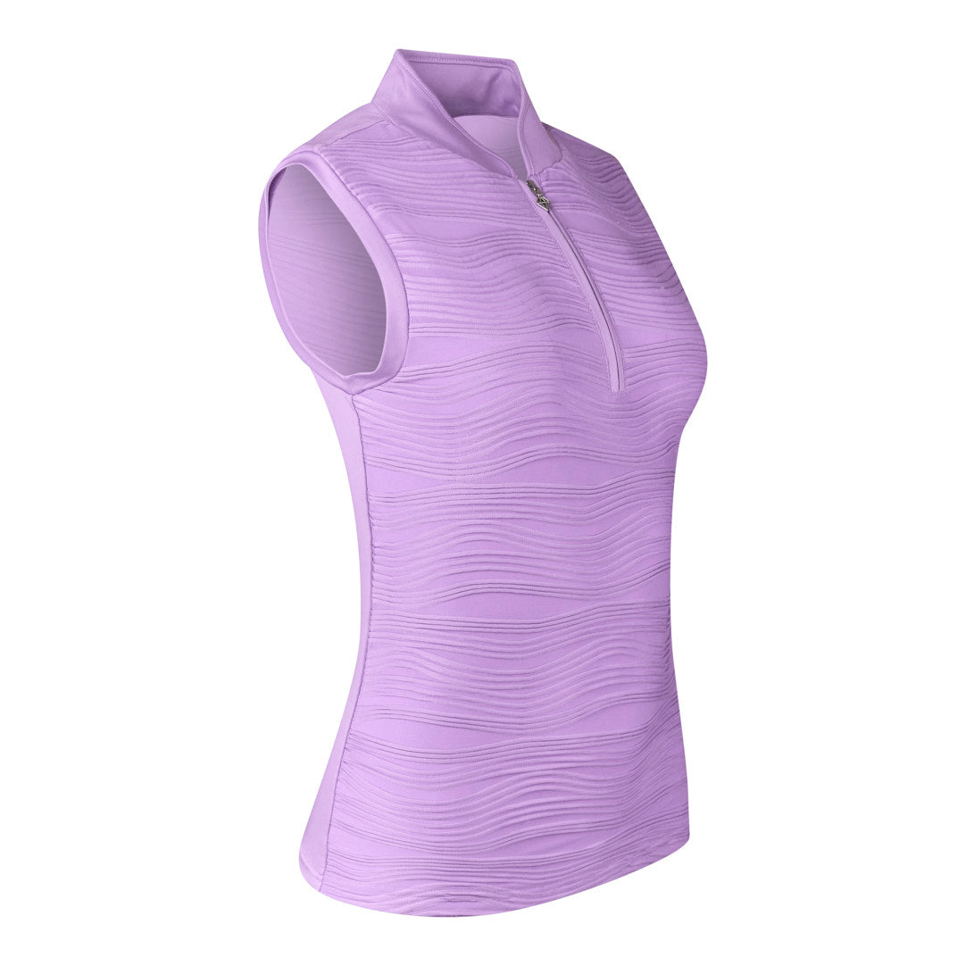 Pure Ladies Textured Wave Print Sleeveless Polo Shirt in Lilac