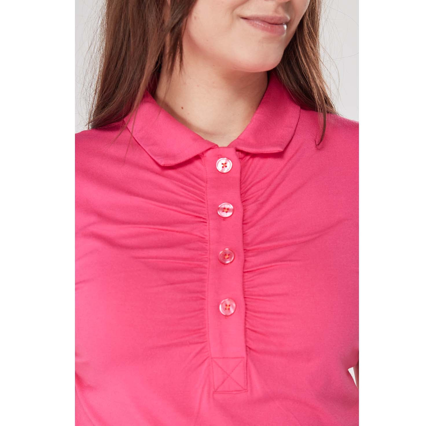 Swing Out Sister Ladies Ultra-Soft Stretch Short Sleeve Polo in Lush Pink