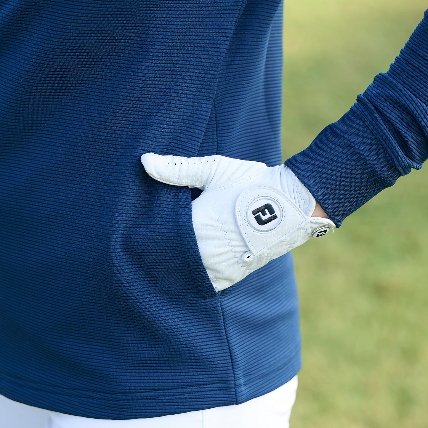 FootJoy Ladies Mid-Weight Hooded Ribbed Jacket in Navy Perfect for Golf & Casual Wear