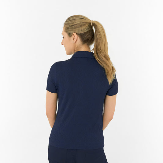 Pure Golf Ladies Short Sleeve Jacquard Textured Polo in Navy