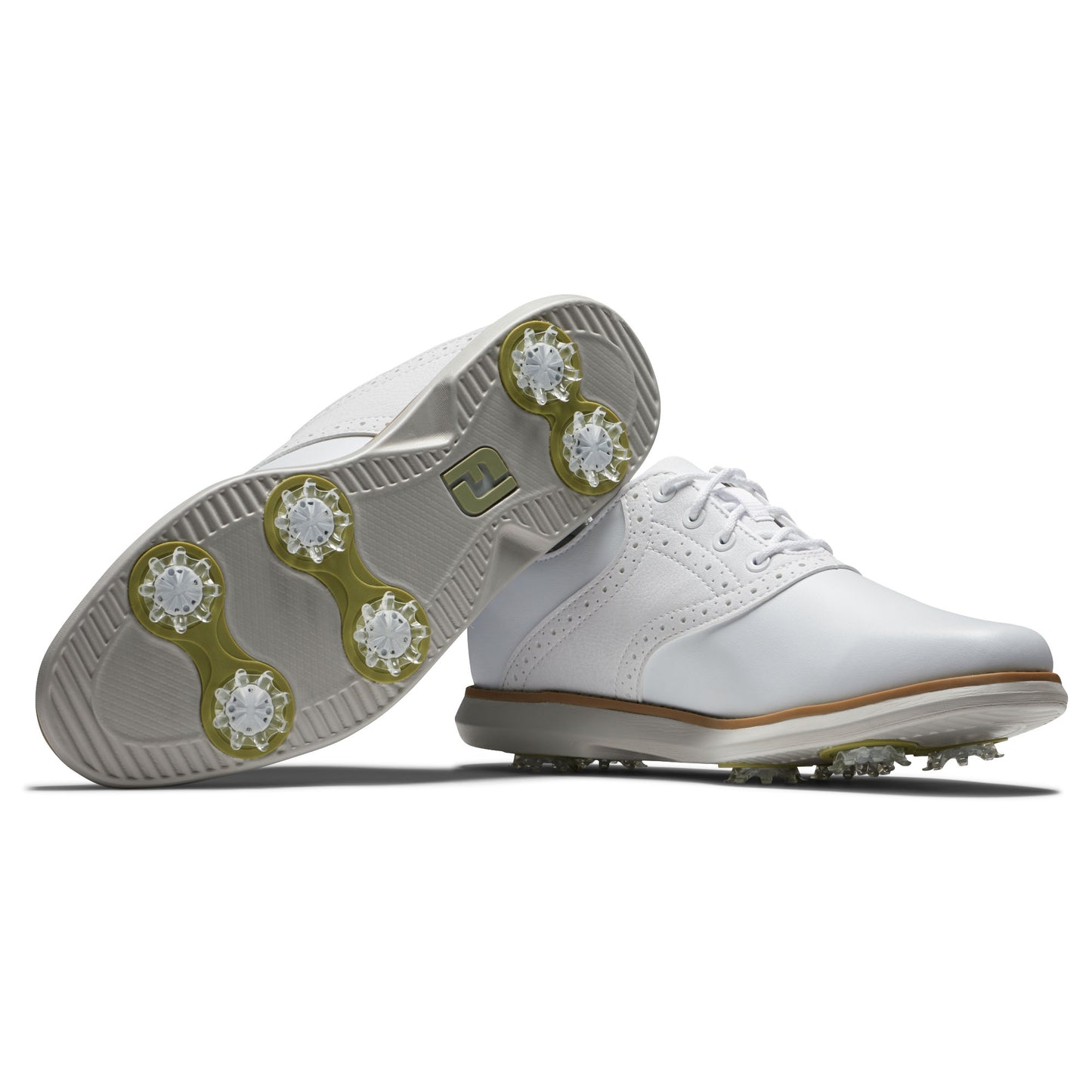 FootJoy Ladies Traditions Wide Fit Waterproof Golf Shoe in White with Softspikes