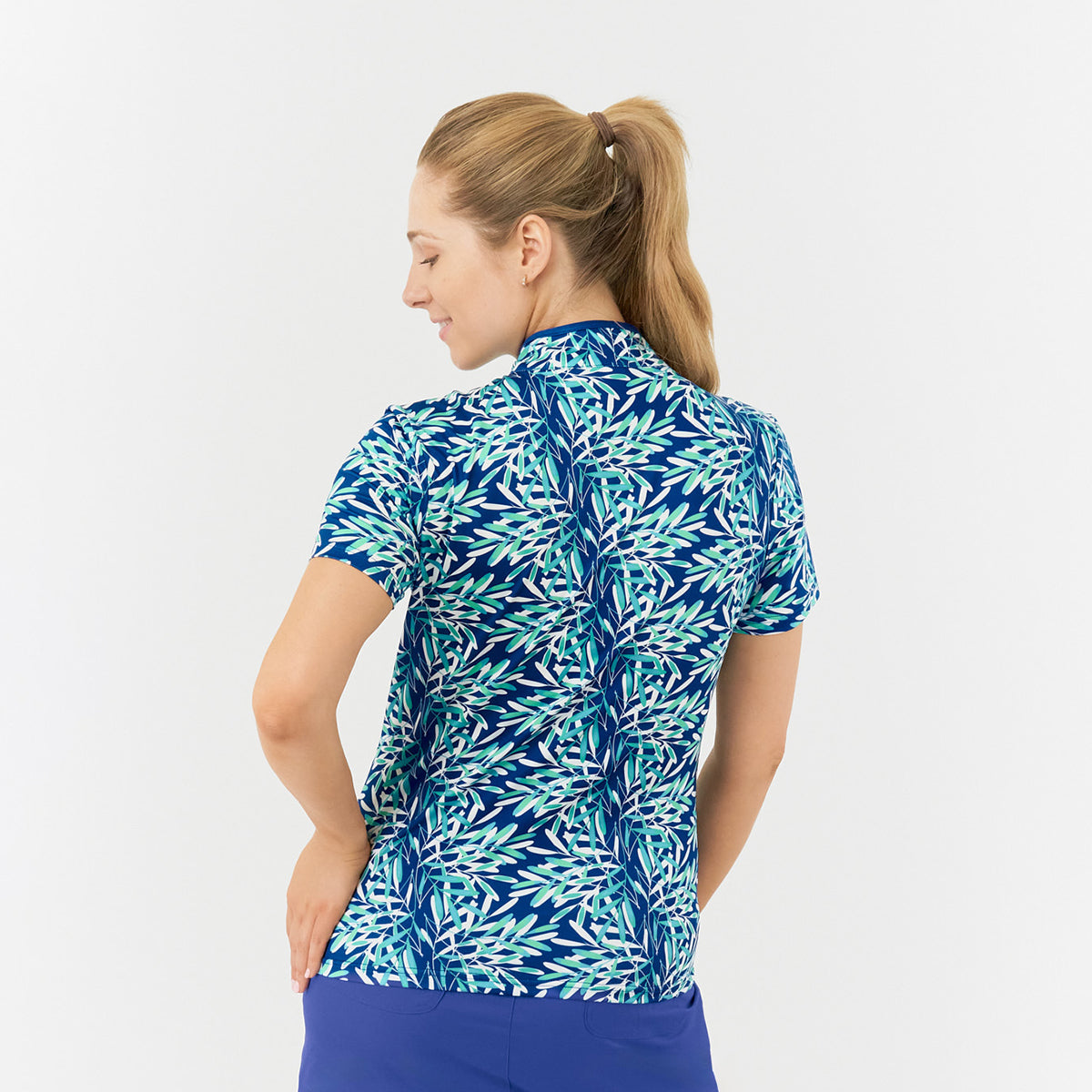 Pure Ladies Short Sleeve Polo in Palm Print Design