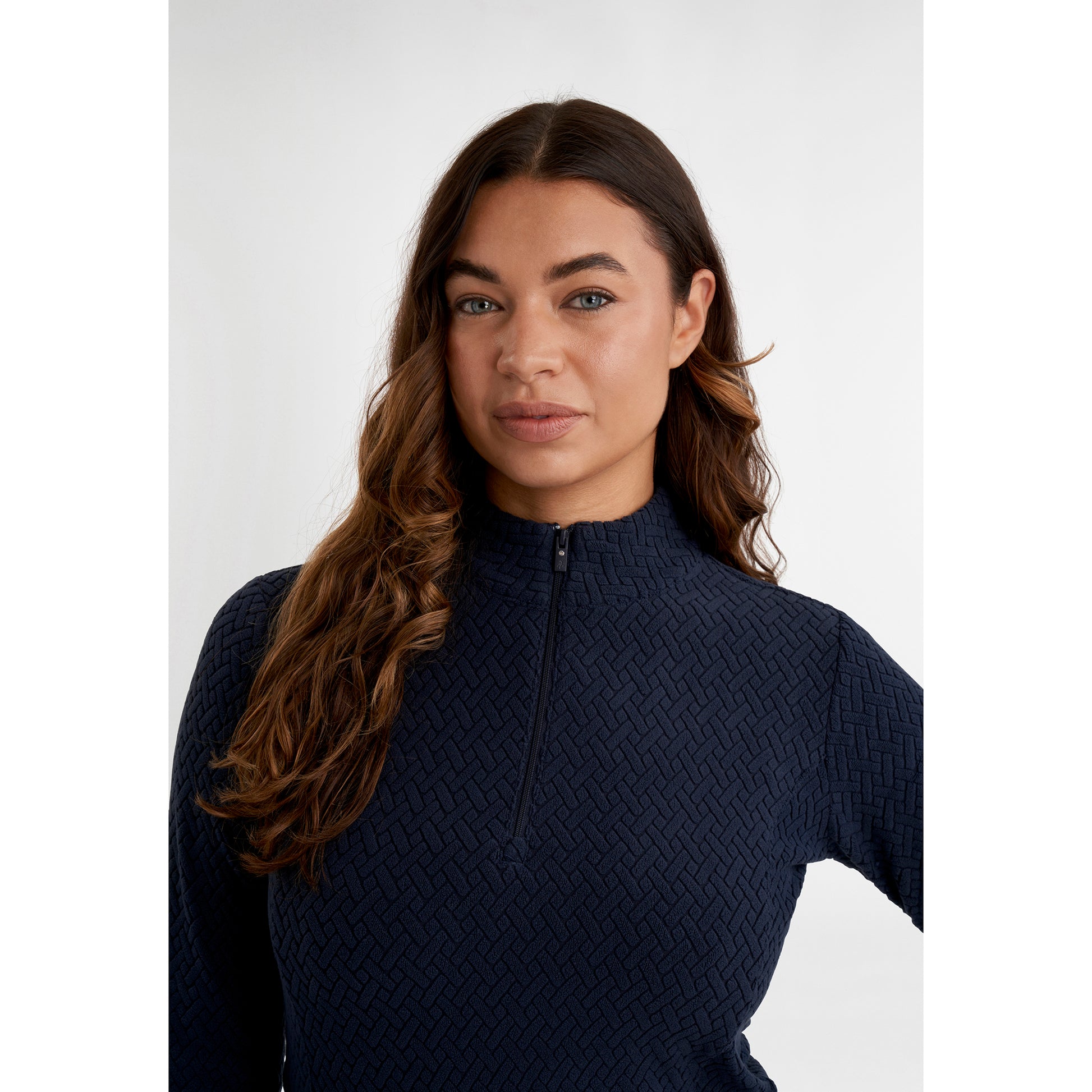 Green Lamb Ladies Textured Fleece 1/4 Zip Top in Navy